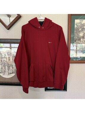 Vintage 90s/00s RARE Nike Embroidered Swoosh Pullover Red Hoodie Size Mens Large